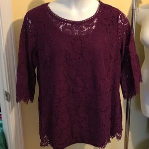 Isaac Mizrahi dark Purple Bell Sleeve Lace Top 1x
